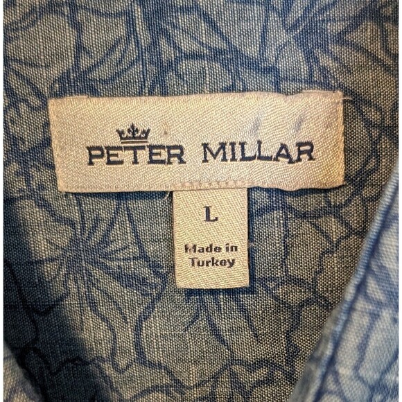 PETER MILLAR Blue Floral Print Shirt Men's LARGE Long Sleeve Hawaiian Button Up - Picture 5 of 9